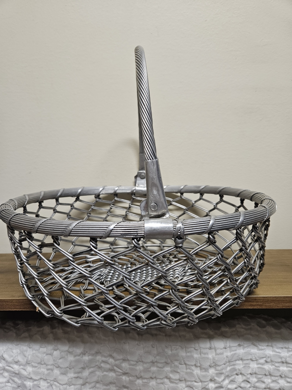 Unique Silver Wire Market Basket with Folding Handle